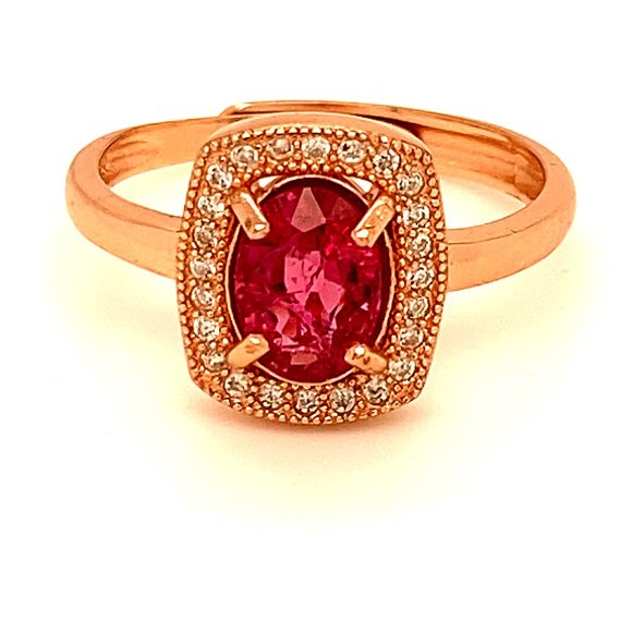 Red Tourmaline .80ct Rose Gold Finish Silver Ring - Picture 1 of 6
